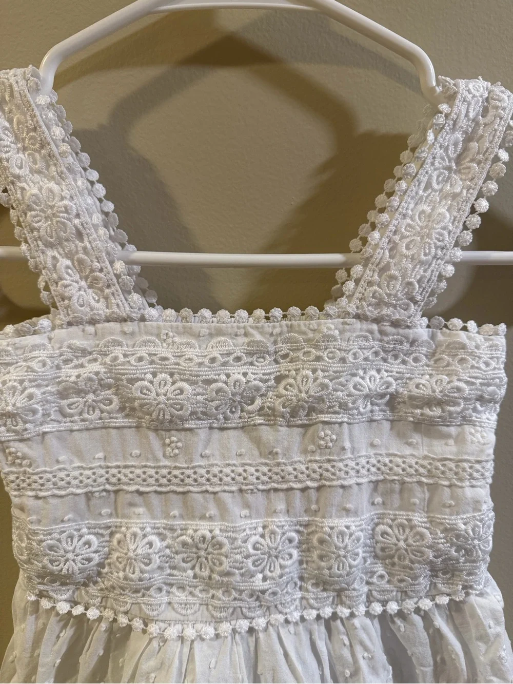 Zunie White Eyelet Tiered Sundress with Lace Straps